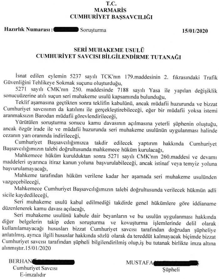Seri Muhakeme Usulü Bilgilendirme Tutanağı