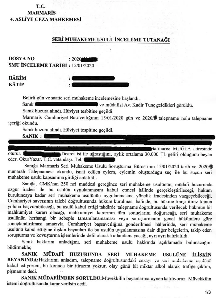 Seri Muhakeme Usulü İnceleme Tutanağı