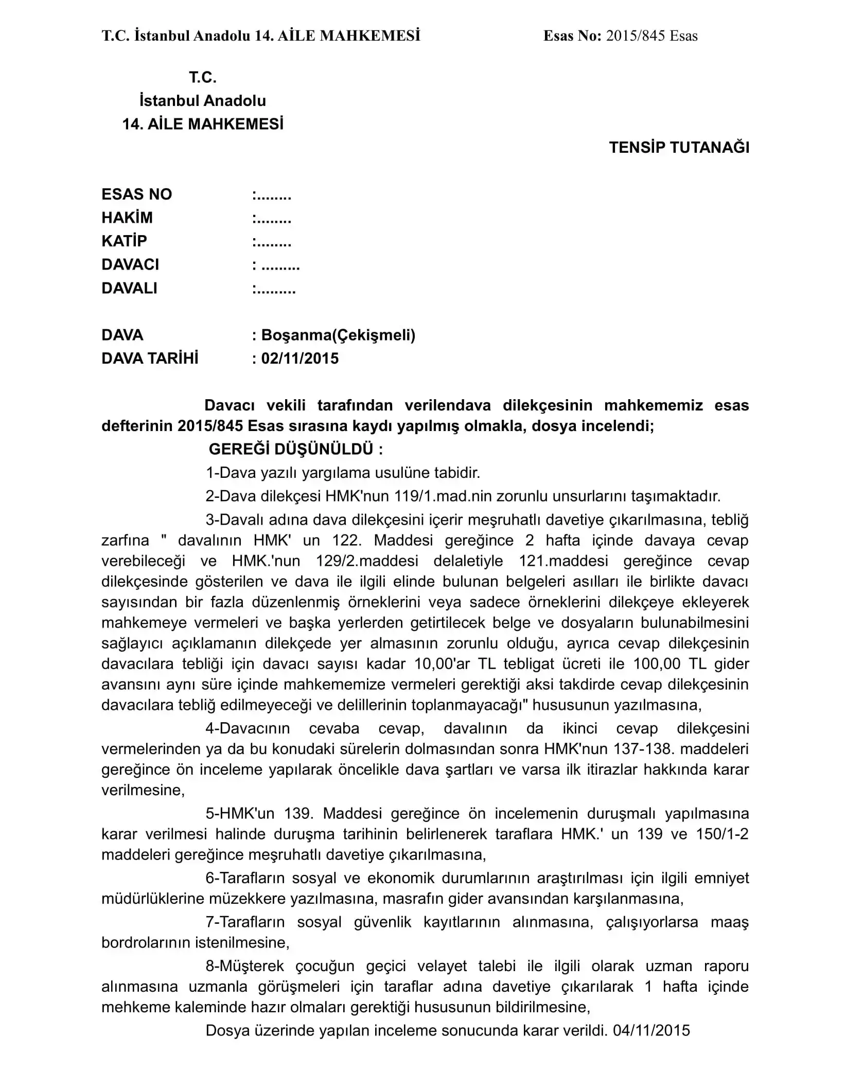 Tensip Zaptı Örneği
